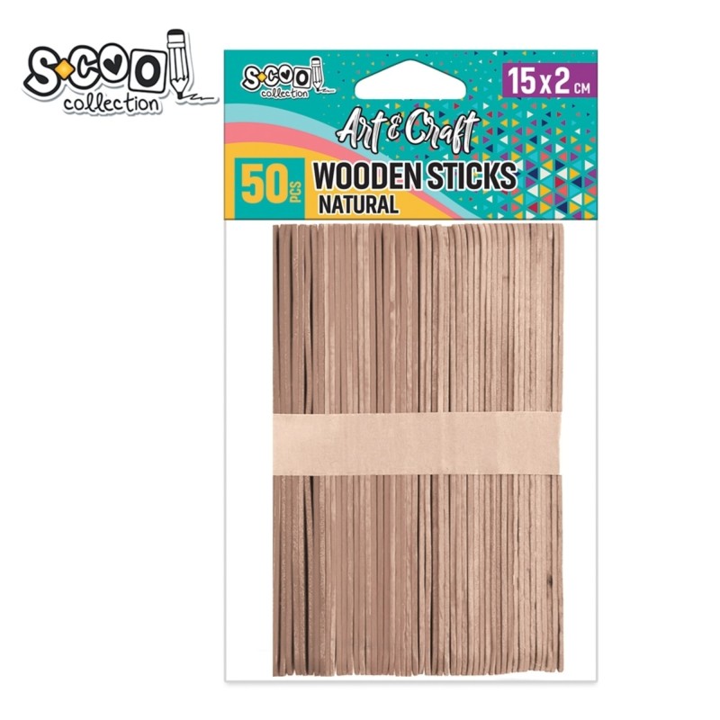 Accesorii craft, betisoare din lemn, 15 x 2 cm, S-COOL, 50 buc/set