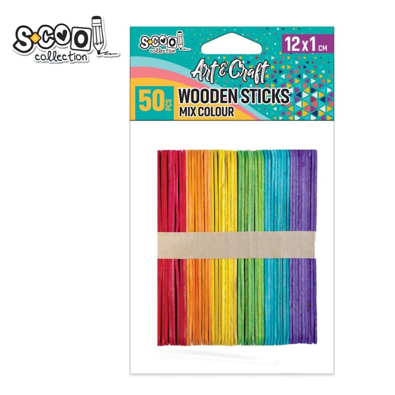 Accesorii craft, betisoare din lemn color, 12 x 1 cm, S-COOL, 50 buc/set