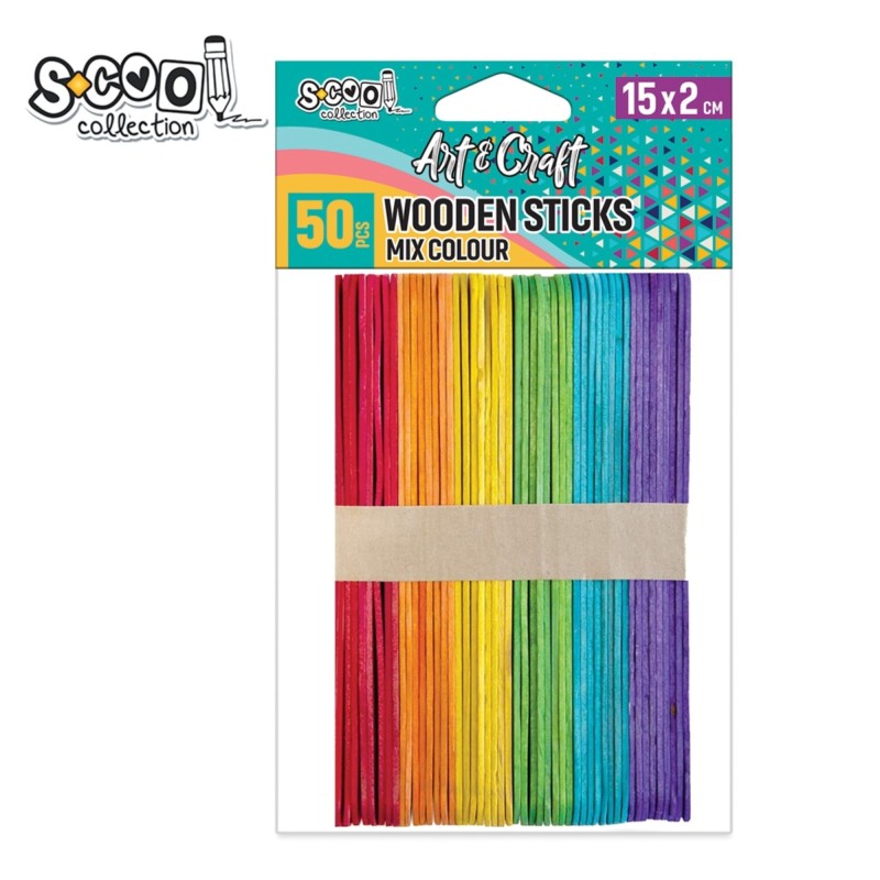 Accesorii craft, betisoare din lemn color, 15 x 2 cm, S-COOL, 50 buc/set