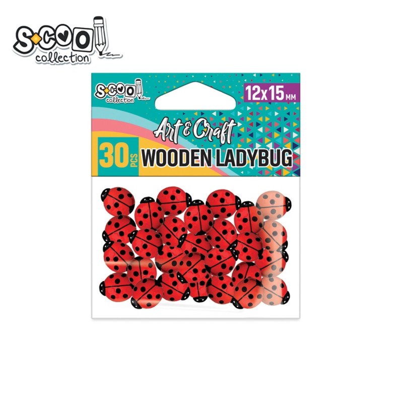 Accesorii craft, buburuze din lemn, 12 x 15 mm, S-COOL, 30 buc/set