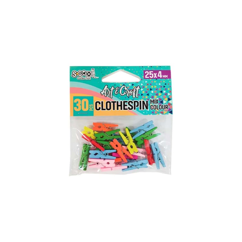 Accesorii craft, carlige din lemn, color, S-COOL, 30 bucati/set