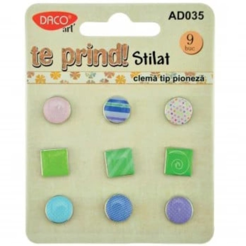 Accesorii craft, clema tip pioneza, 15 mm, Daco, 9 buc/set
