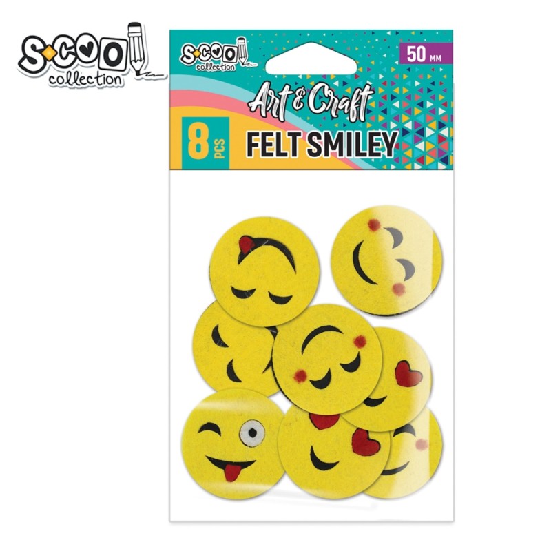 Accesorii craft, emoticon din fetru, 50 mm, S-COOL, 8 buc/set