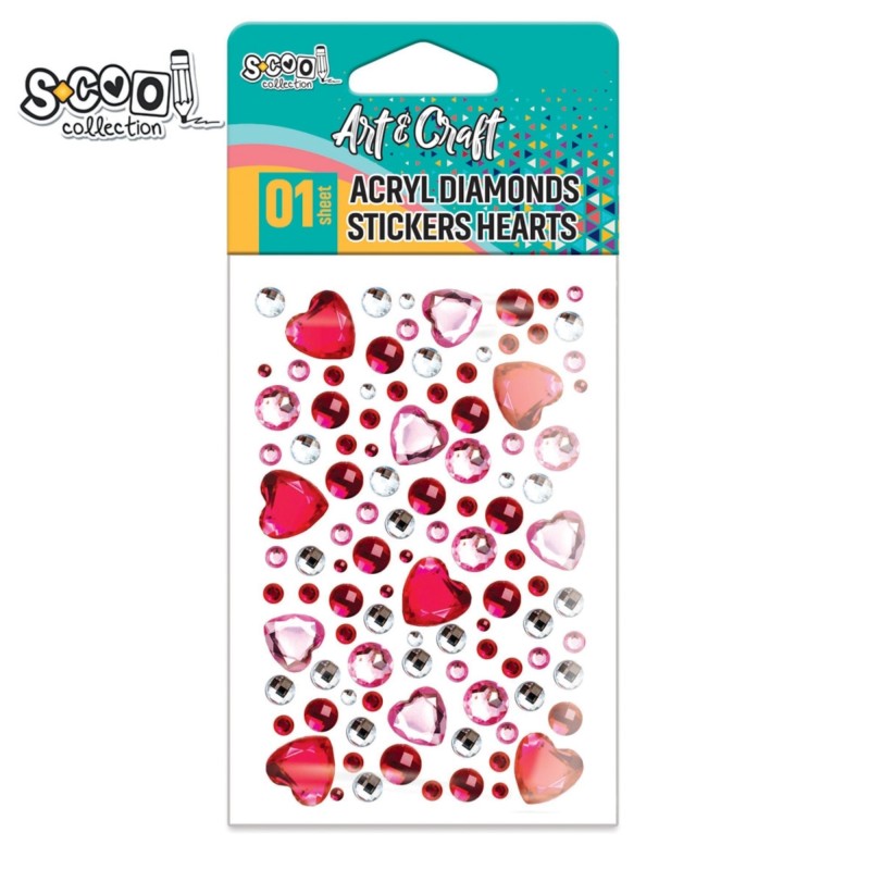 Accesorii craft, inimioare acril, autoadezive, S-COOL