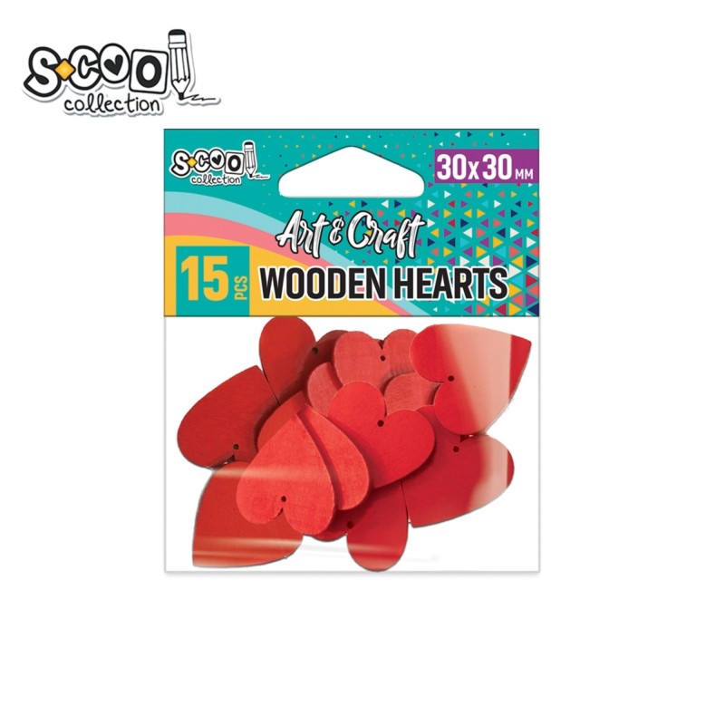 Accesorii craft, inimioare din lemn, S-COOL, 15 buc/set