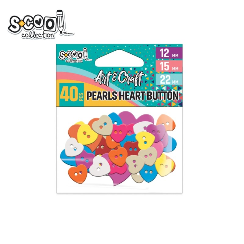 Accesorii craft, nasturi in forma de inima, S-COOL, 40 buc/set