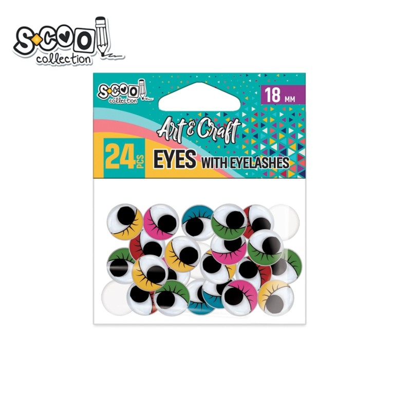 Accesorii craft, ochi color cu gene, S-COOL, 24 buc/set