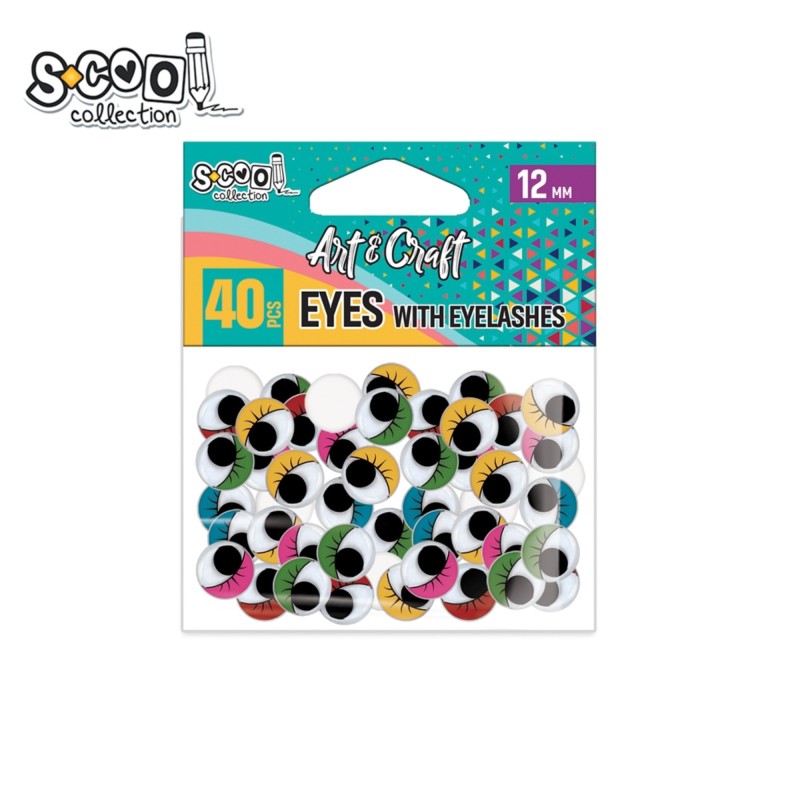 Accesorii craft, ochi color cu gene, S-COOL, 40 buc/set