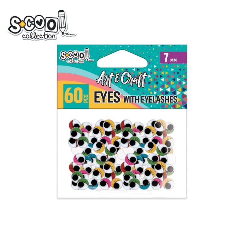 Accesorii craft, ochi color cu gene, S-COOL, 60 buc/set
