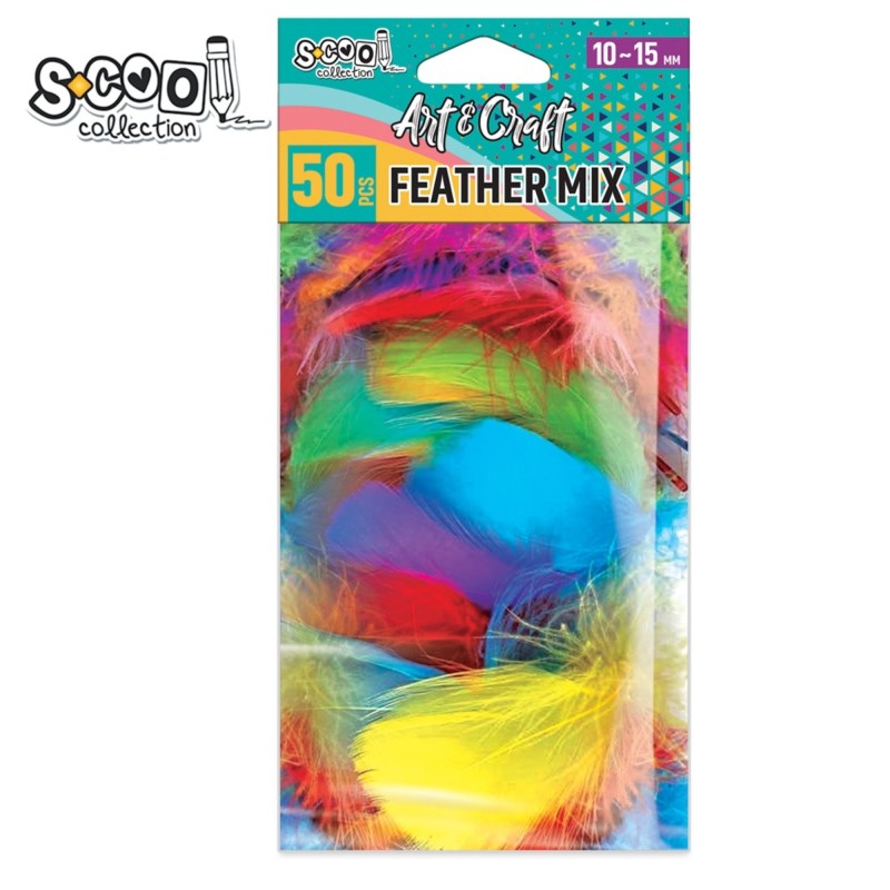 Accesorii craft, pene colorate, diverse culori, 50 buc/set