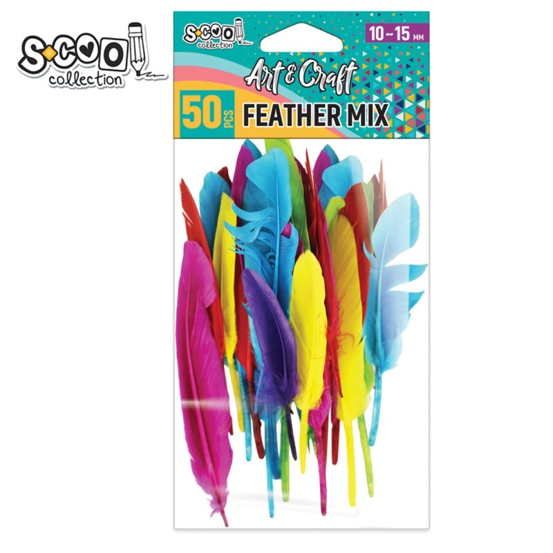 Accesorii craft, pene colorate, S-COOL, 50 buc/set