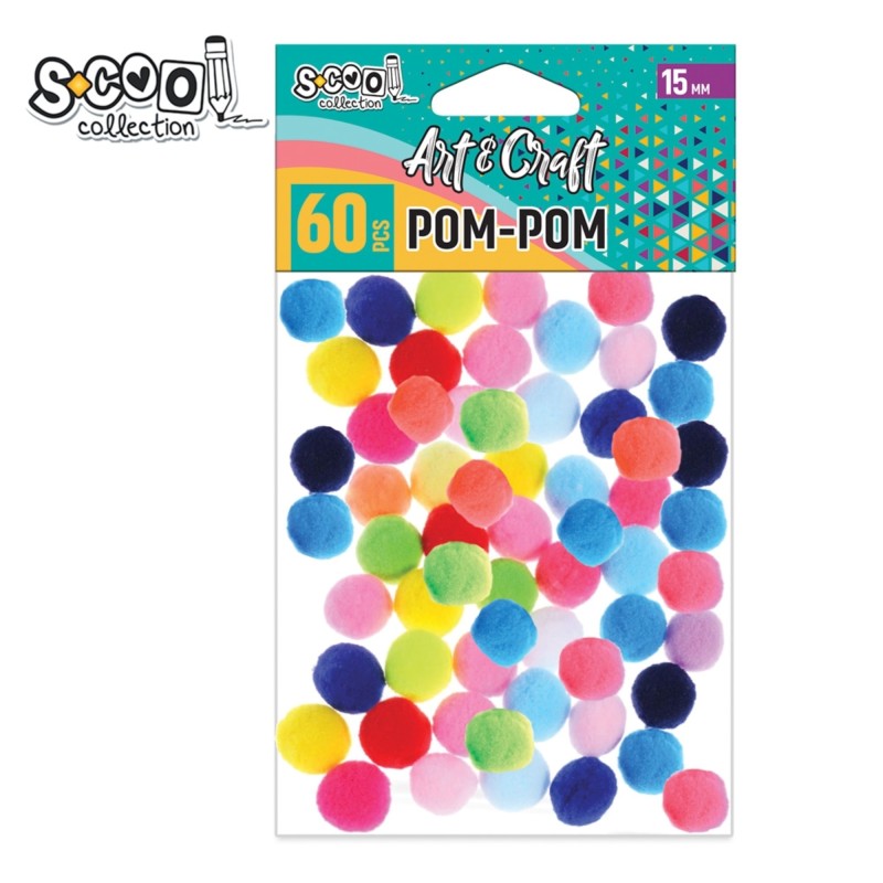 Accesorii craft, pom-pom, 15 mm, S-COOL, 60 buc/set