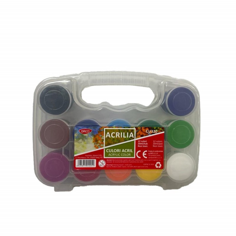 Acuarele guase, 20 ml, Daco Acrilia, 12 borcanase/set