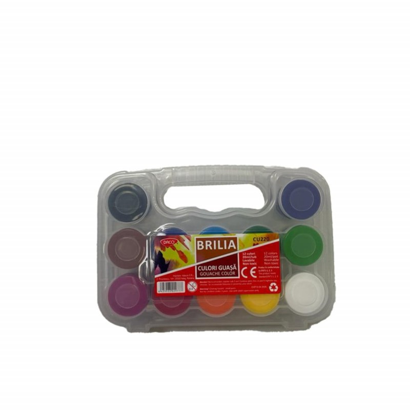Acuarele guase, 20 ml, Daco Brilia, 12 borcanase/set