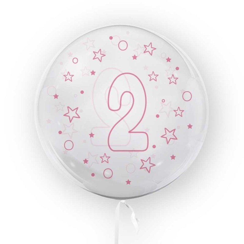 Balon Cifra 2 Transparent si Roz 45 cm