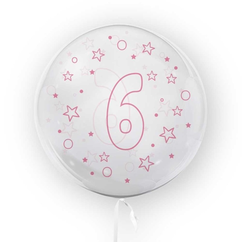 Balon Cifra 6 Transparent si Roz 45 cm