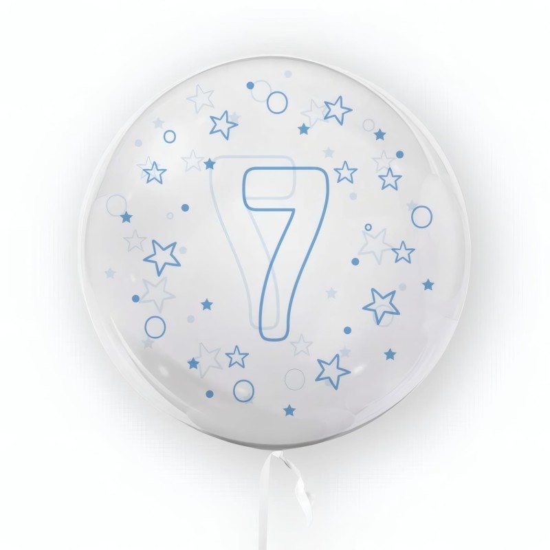 Balon Cifra 7 Transparent si Albastru 45 cm