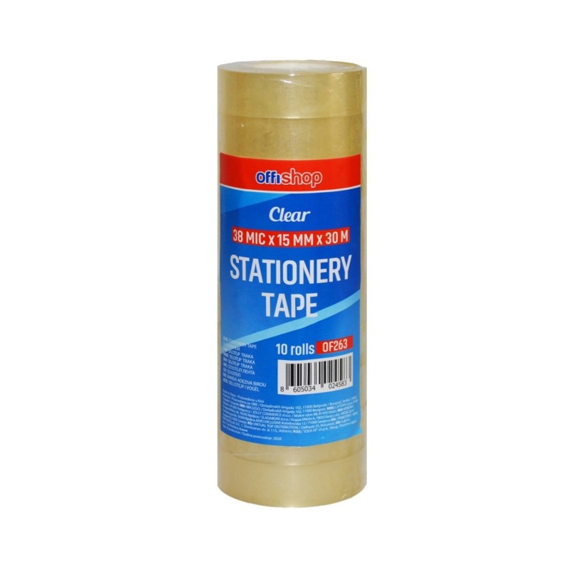 Banda adeziva de tip scotch, 15 mm x 30 m, transparent, OFFISHOP
