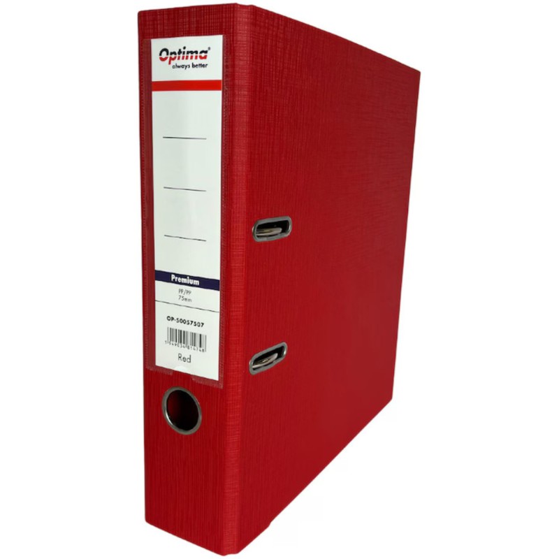 Biblioraft plastifiat Optima Premium, 7.5 cm, rosu