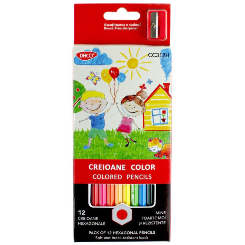 Creioane colorate Daco, mari, 12 buc/set