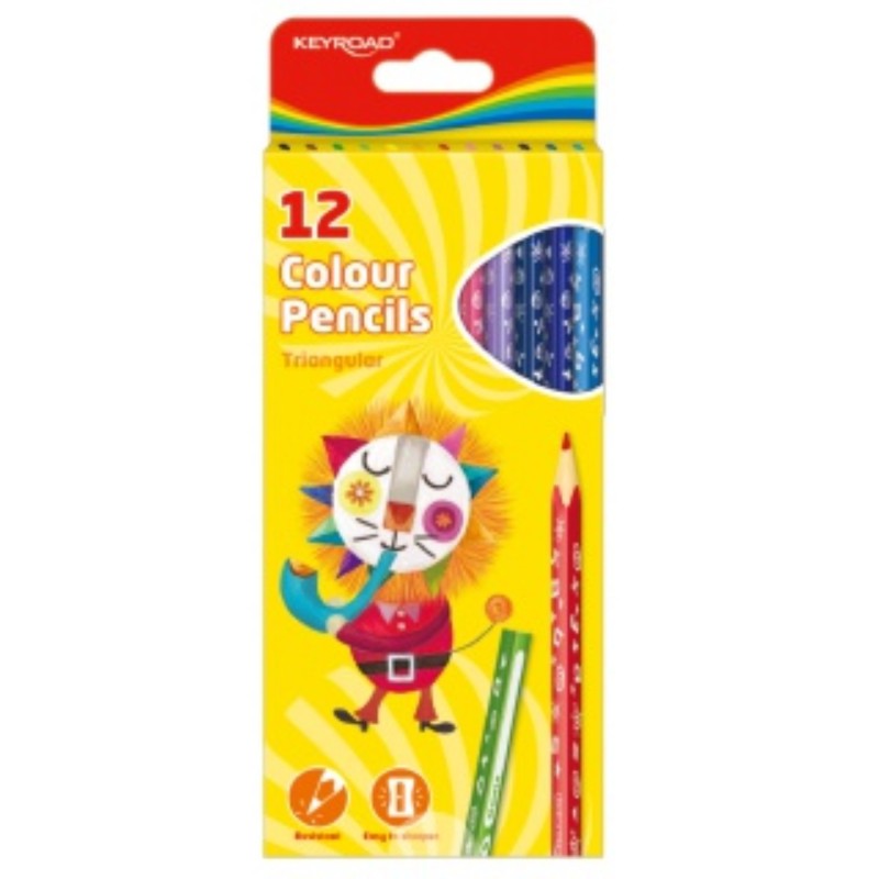 Creioane colorate Keyroad, mari, forma triunghiulara, 12 buc/set
