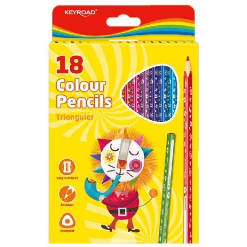 Creioane colorate Keyroad, mari, forma triunghiulara, 18 buc/set