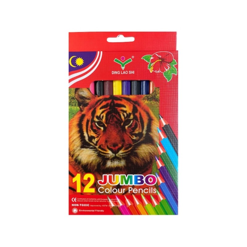 Creioane Colorate Tigru JuMBo, 12 Buc/Set