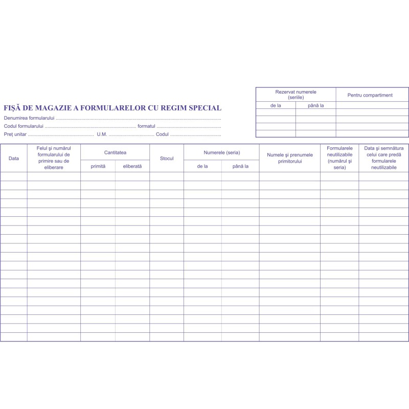 Fisa de magazie, A4, formular cu regim special