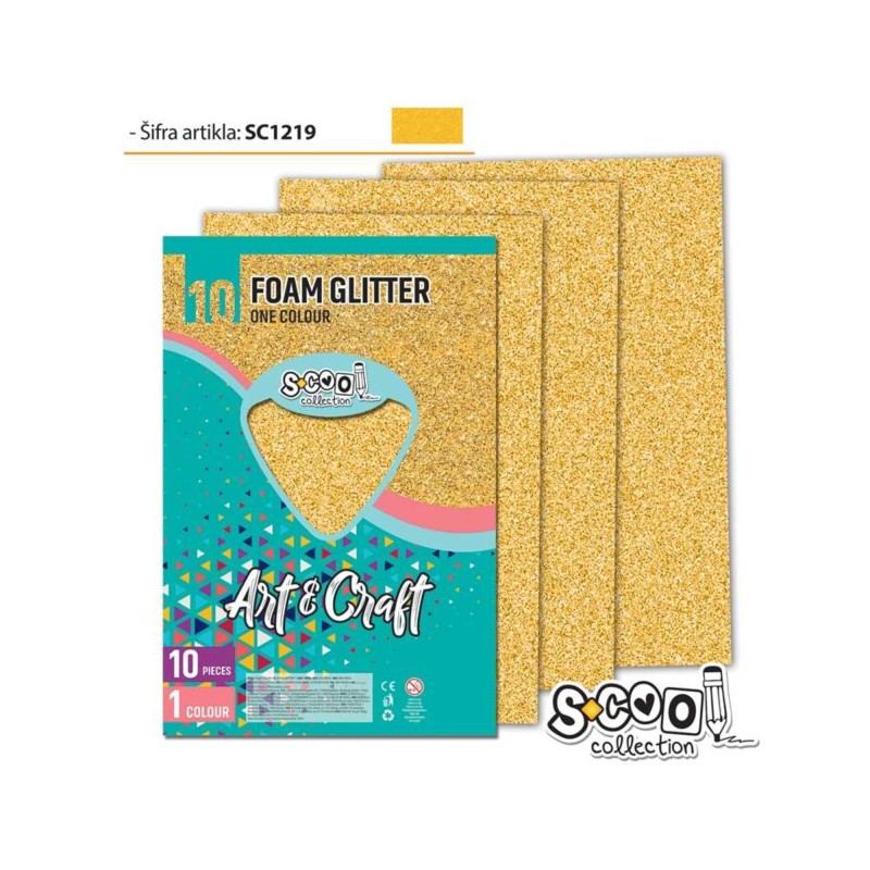 Hartie buretata, glitter, auriu, S-COOL, 10 buc/set