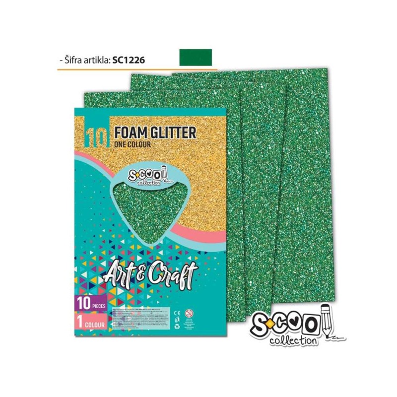 Hartie buretata, glitter, verde inchis, S-COOL, 10 buc/set