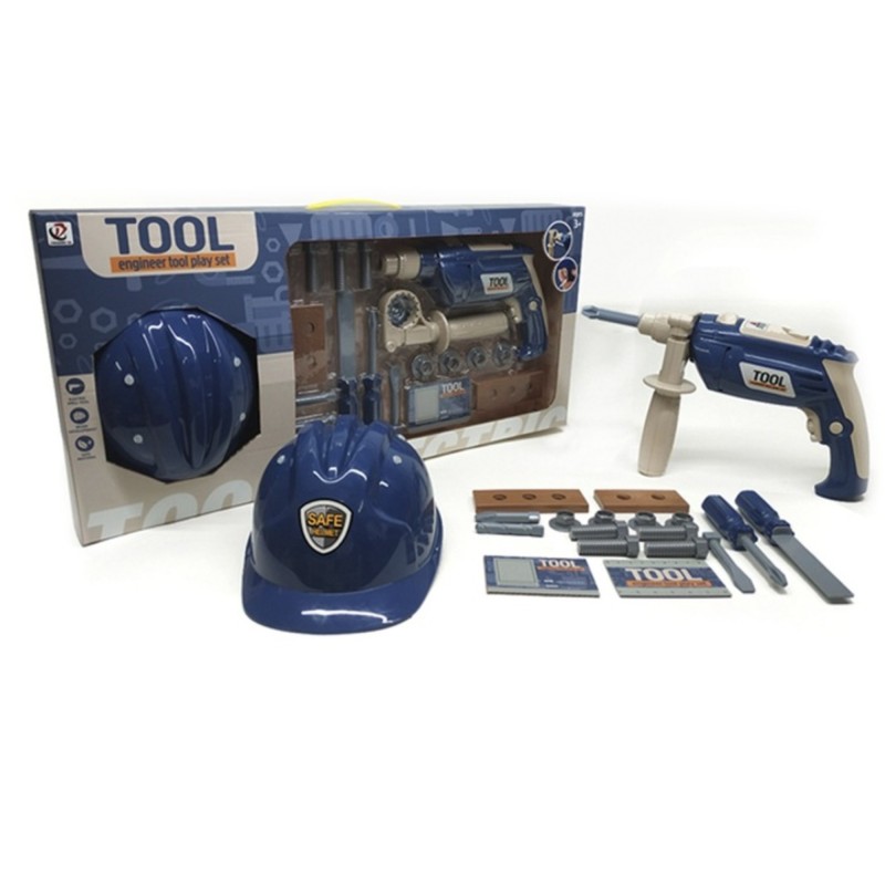 Jucarie set unelte, cu bormasina electrica si casca, 19 pcs/set
