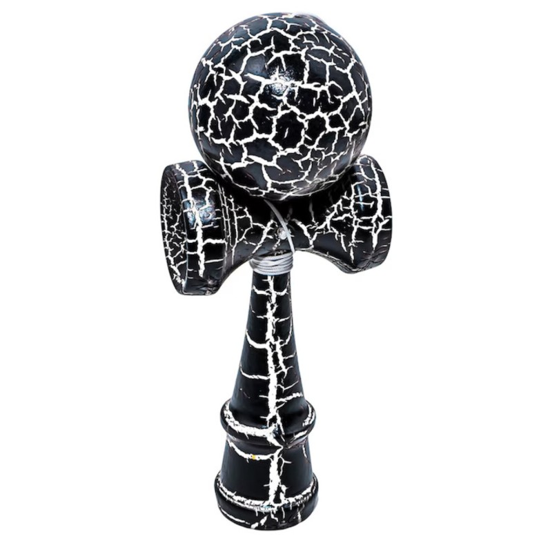 Kendama din lemn, 7 x 6 x 18 cm, Model Cracked Negru & Alb