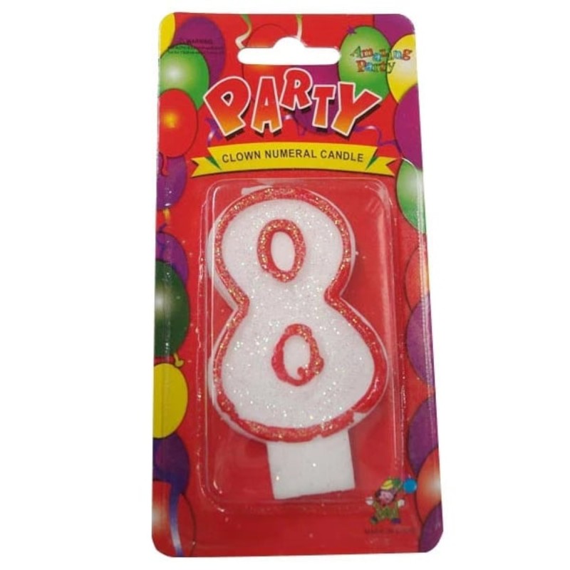Lumanare Aniversara cu Cifra 8, Alba cu Margine Rosie
