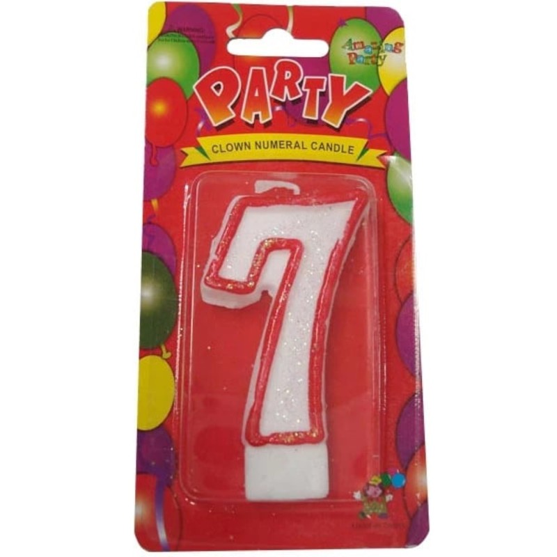 Lumanare Aniversara cu Cifra 7, Alba cu Margine Rosie