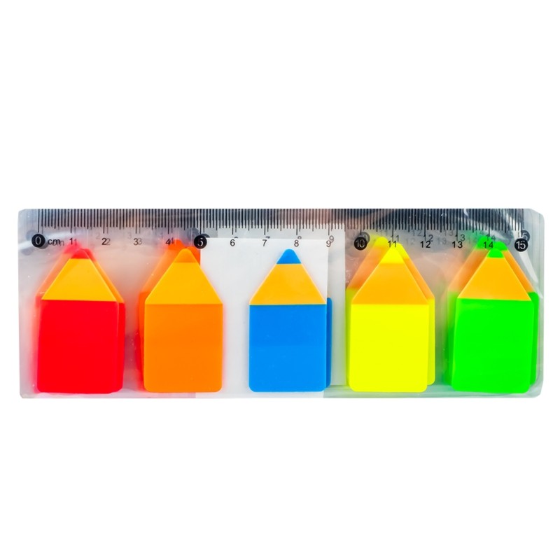 Notite autoadezive, forma creion,  x mm, 5 culori/set, cu rigla