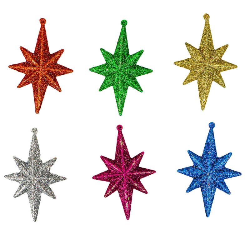 Ornament Craciun, stea color, 8 cm, 6 buc/set