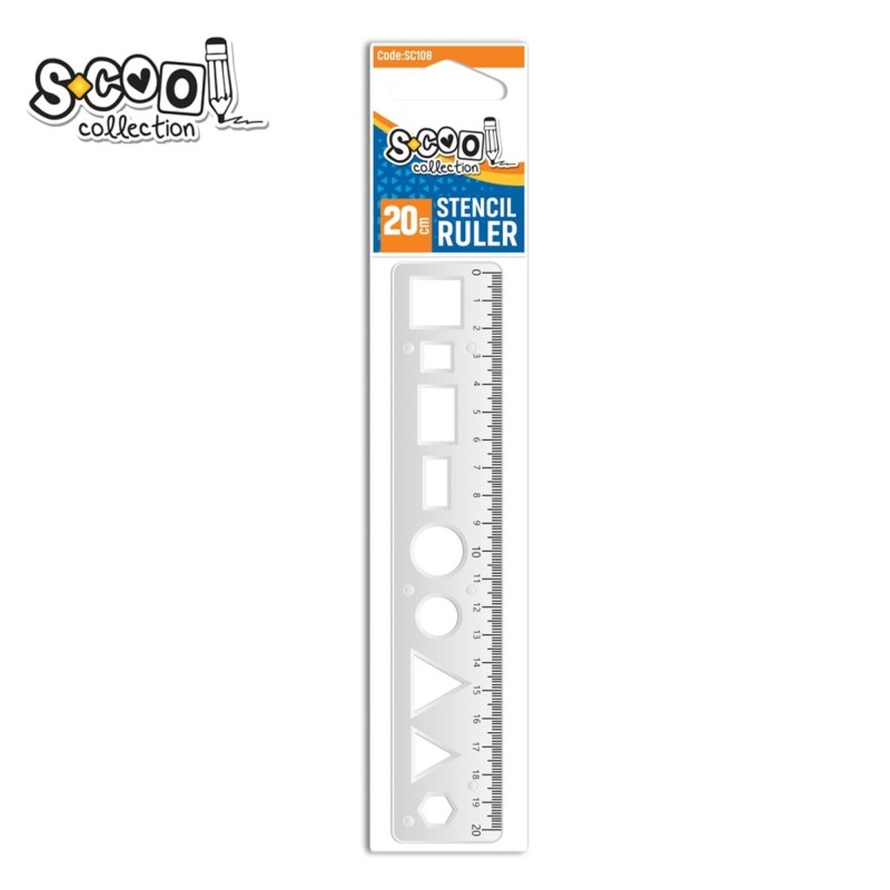 Rigla, 20 cm, cu sabloane geometrice, S-COOL