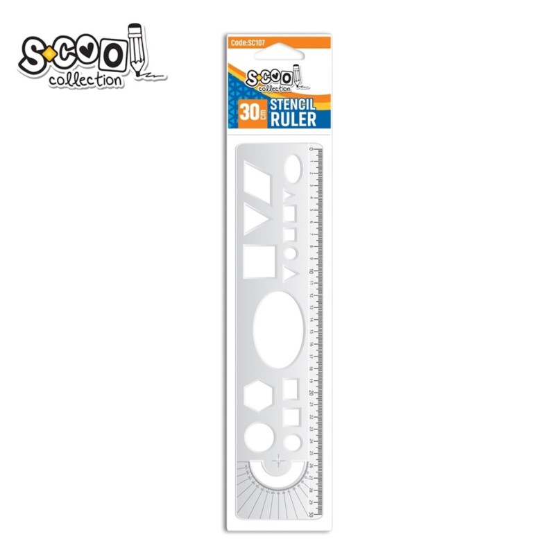Rigla cu sabloane geometrice, 30 cm, S-COOL
