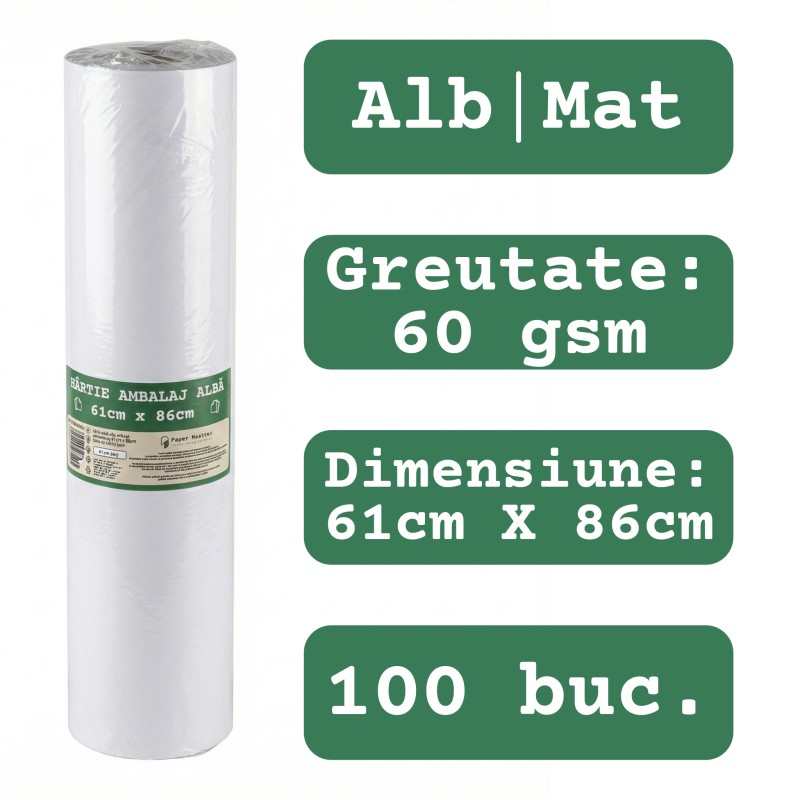 Set 100 Coli Hartie De Ambalaj Paper Masters 61 x 86 cm Alb Mat