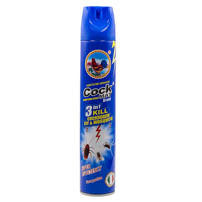 Spray Insecticid Cock Mat Brand 3 in 1 Impotriva Gandacilor, Mustelor si Tantarilor, 400 ml, cu Parfum de Lamaie