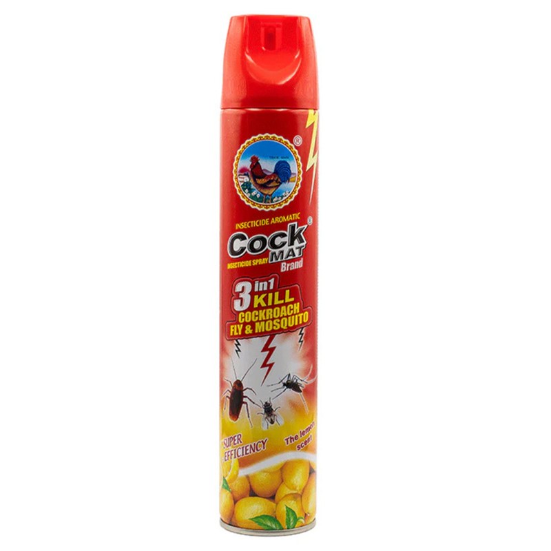 Spray Insecticid Cock Mat Brand 3 in 1 Impotriva Gandacilor, Mustelor si Tantarilor, 400 ml, cu Parfum de Lamaie