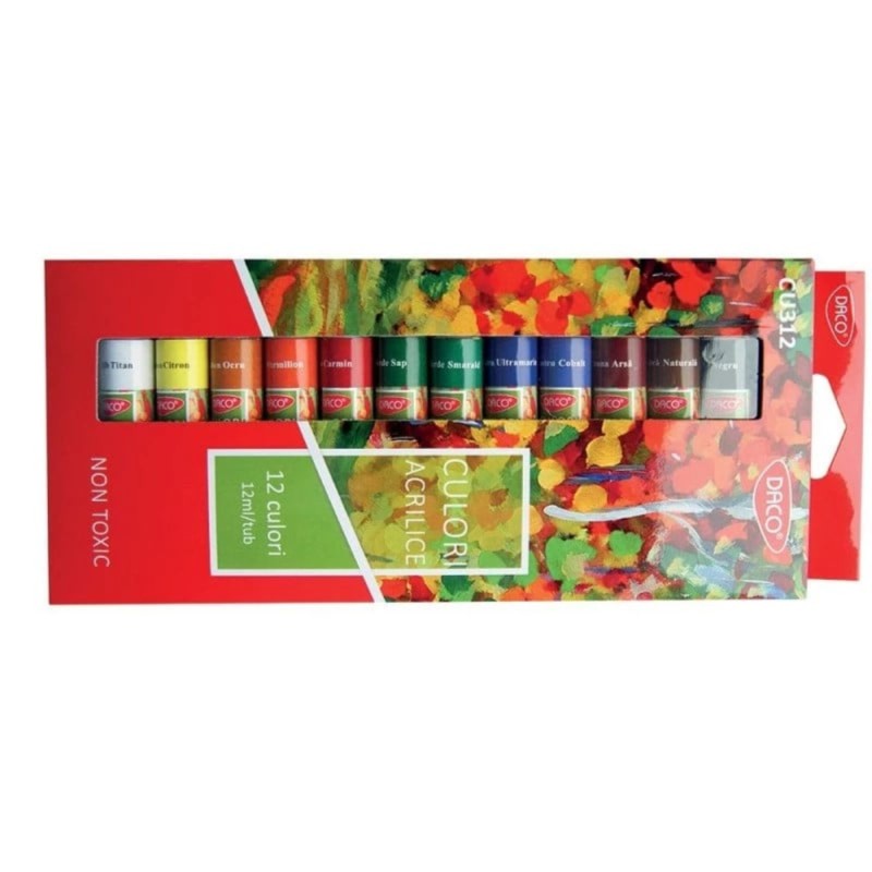 Tempera acrilice Daco, 12 cul/set