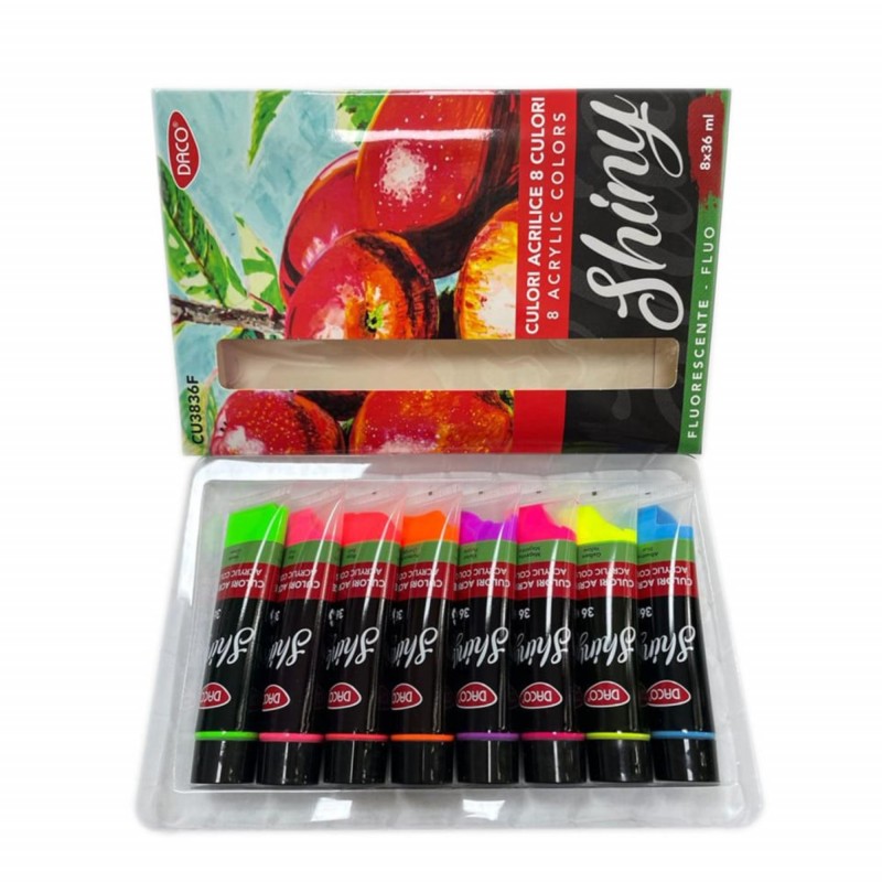 Tempera acrilice Daco, fluorescent, 8 cul/set