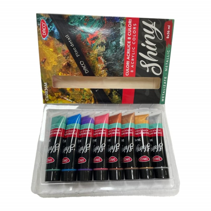 Tempera acrilice Daco, metalizat, 8 cul/set