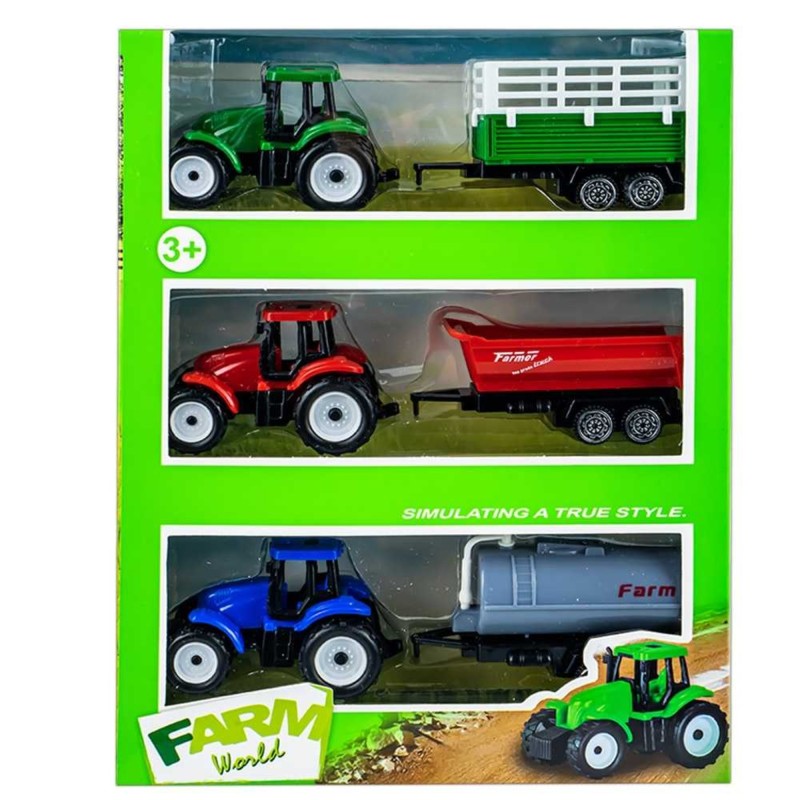 Jucarie tractor cu remorca, cu frictiune, 3 buc/set