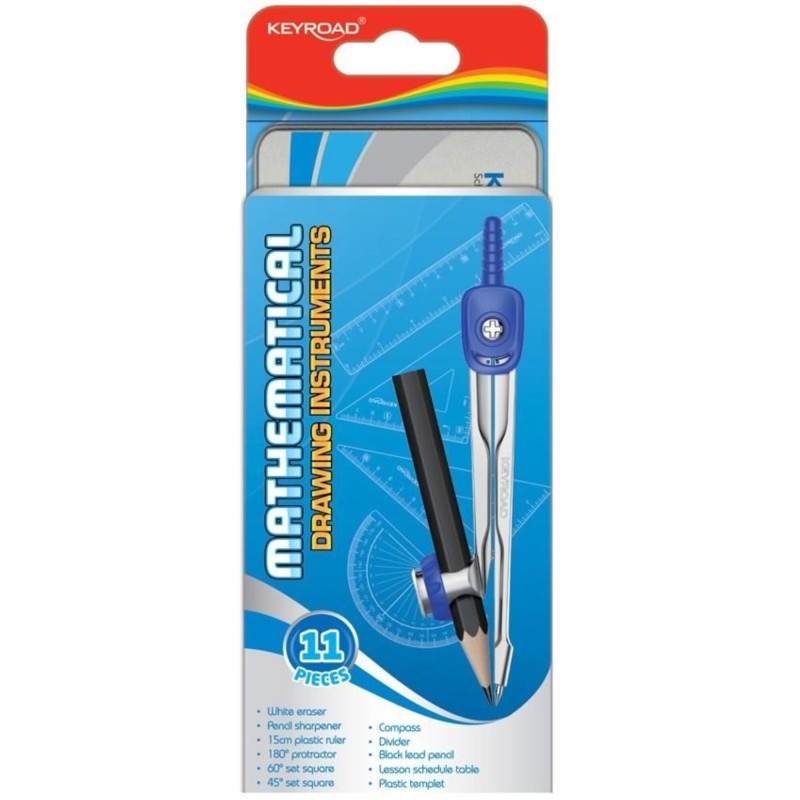 Trusa geometrie, metal, 11 piese, Keyroad