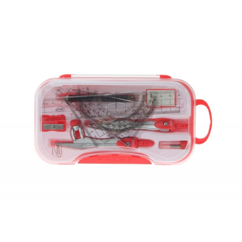 Trusa geometrie, plastic, 10 piese, Daco